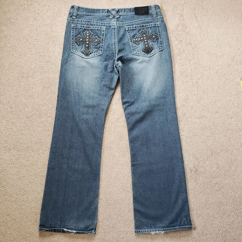 Xtreme Couture Cross Pocket Size 36x32(FITS 37x32) Mens Bootcut Denim Jeans - Picture 5 of 16
